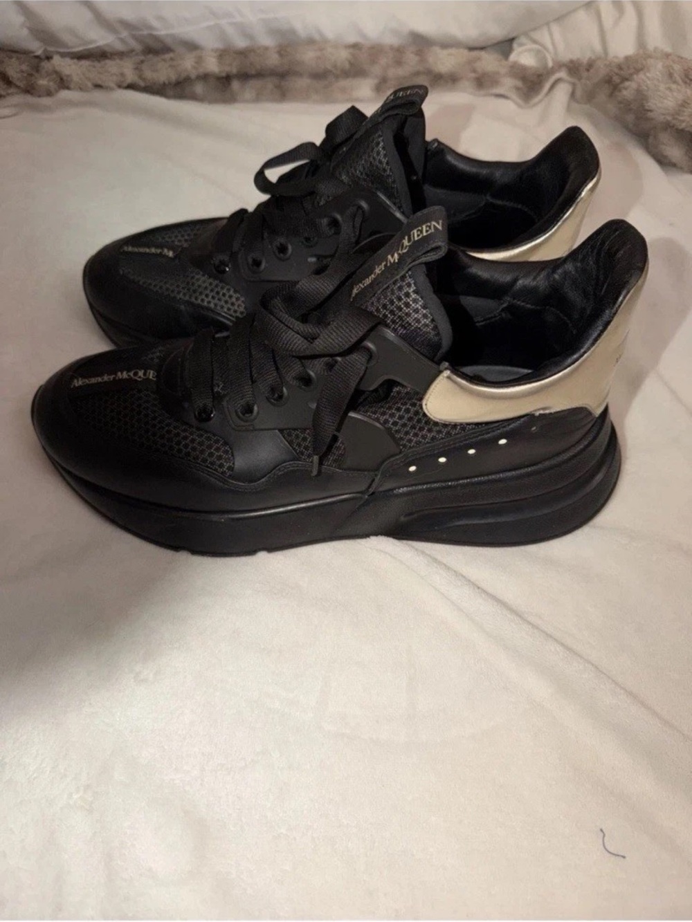 Alexander McQueen Black Sneakers with Cream Heel Accent